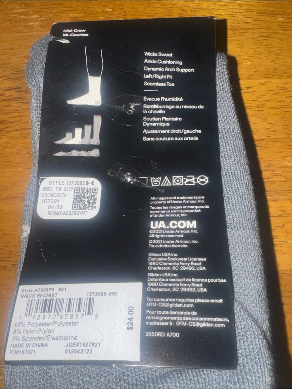 Under Armour 3-Maker 3 Pair Mid Crew Socks L Red Black Gray Men’s New With Tags